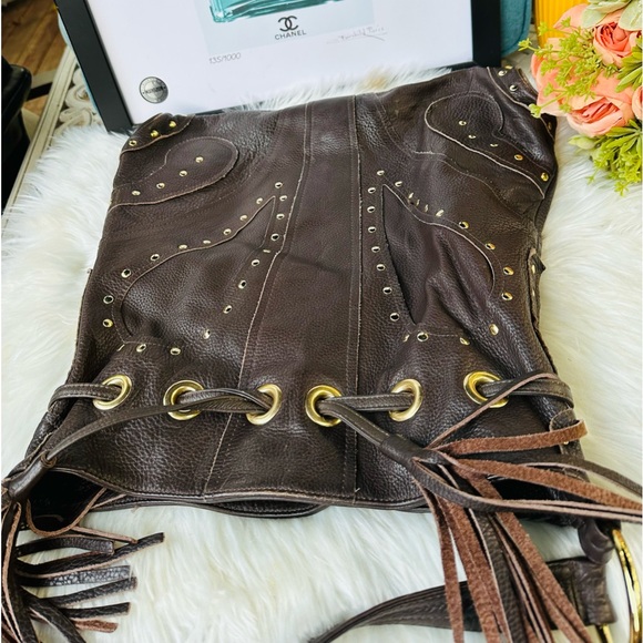 Bulga Brown Leather Drawstring Bag - Picture 8 of 11